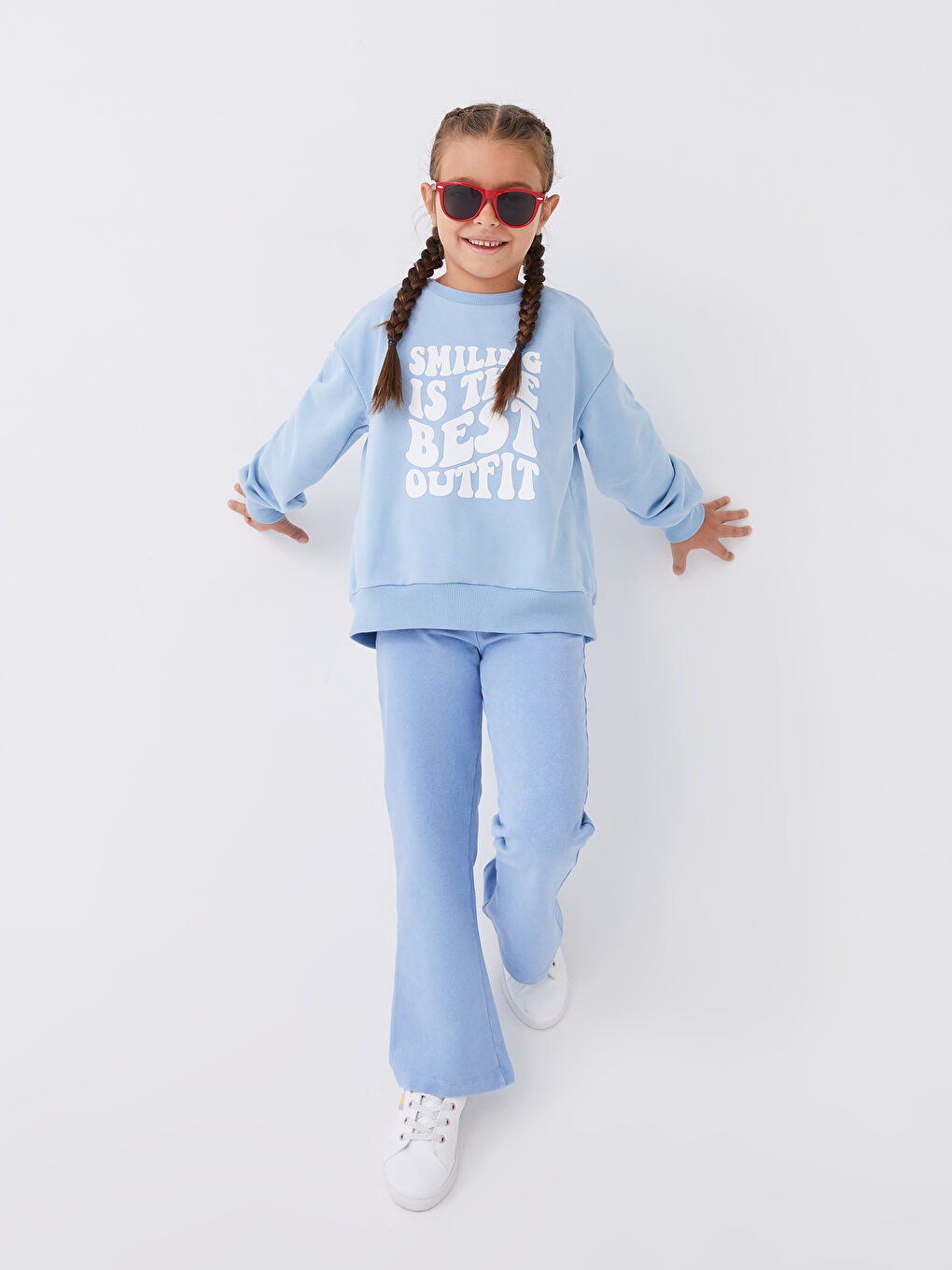 Mavi Beli Lastikli Basic Geniş Paça Kız Çocuk Pantolon