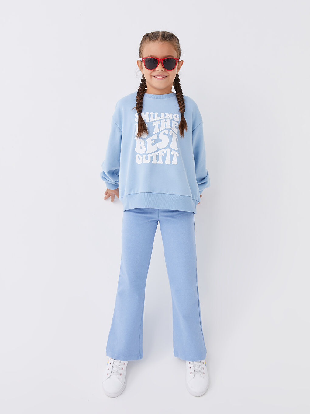 Mavi Beli Lastikli Basic Geniş Paça Kız Çocuk Pantolon-1