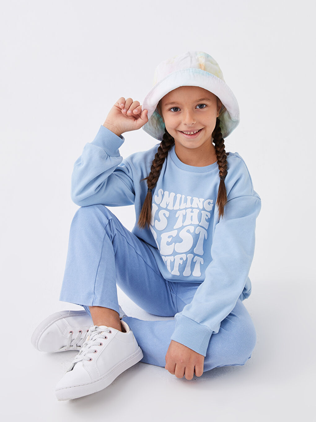 Mavi Bisiklet Yaka Baskılı Uzun Kollu Kız Çocuk Sweatshirt