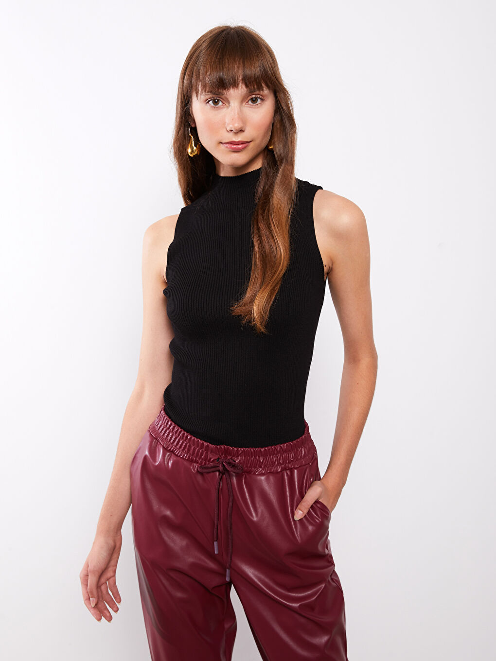 Pulover Tricotat Simplu cu Guler Fals pentru Femei-2