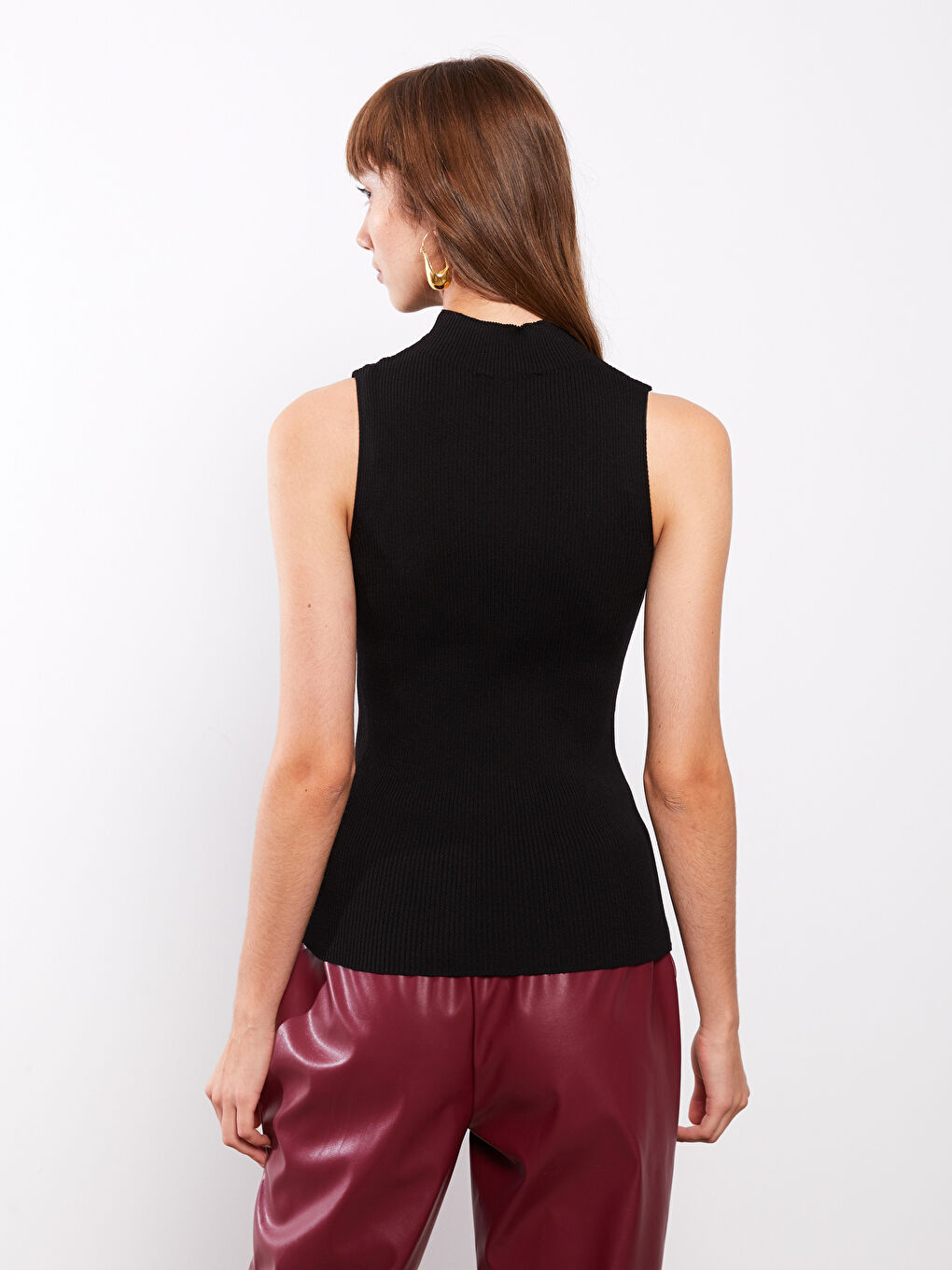 Pulover Tricotat Simplu cu Guler Fals pentru Femei-4