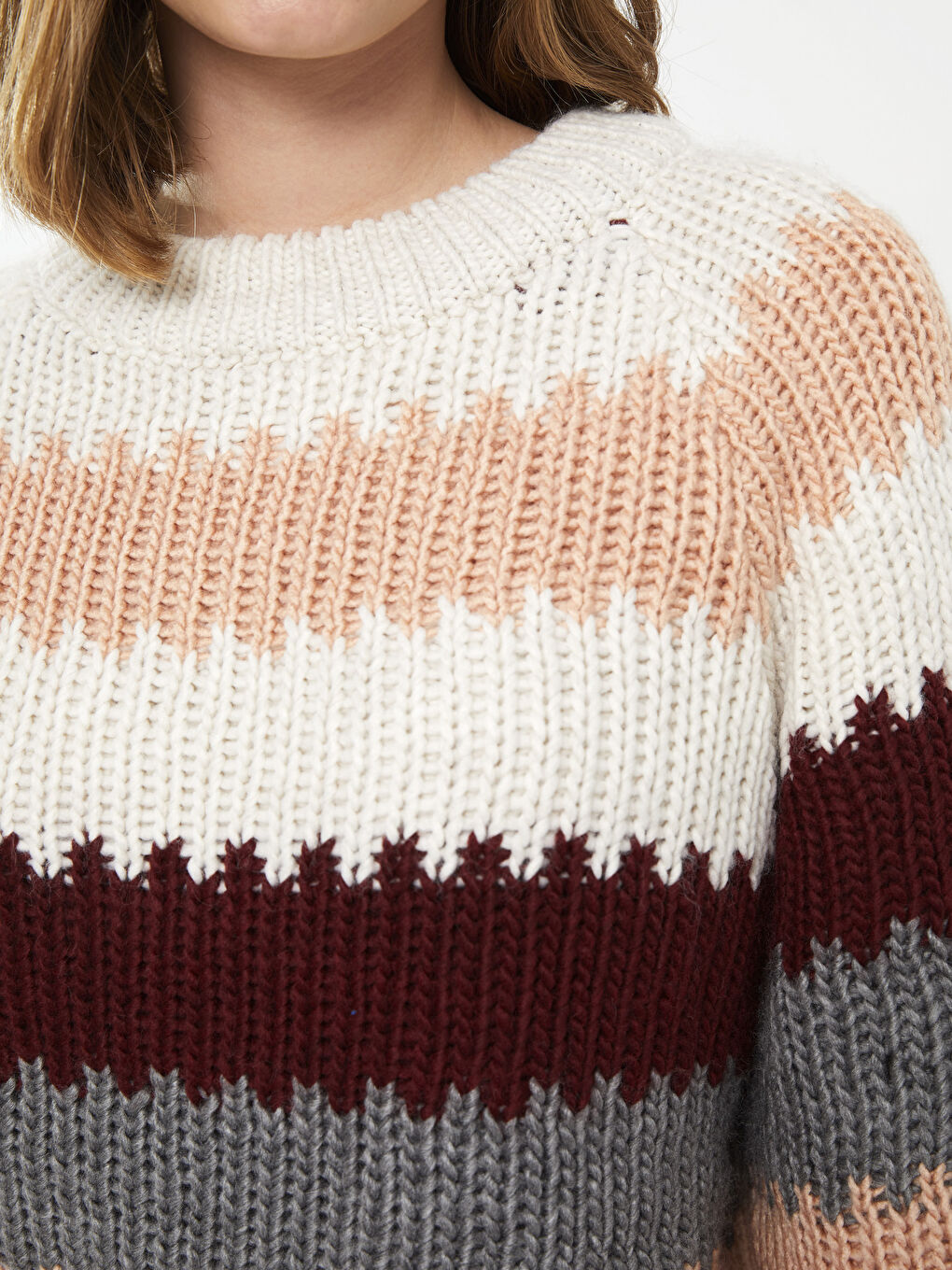 Karışık Bisiklet Yaka Renk Bloklu Uzun Kollu Kadın Triko Kazak-7