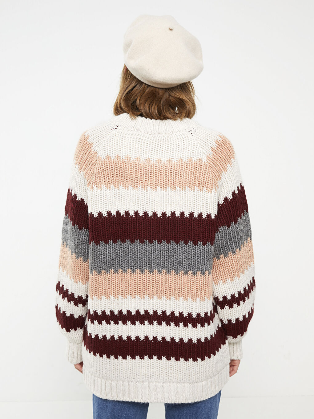 Karışık Bisiklet Yaka Renk Bloklu Uzun Kollu Kadın Triko Kazak-8