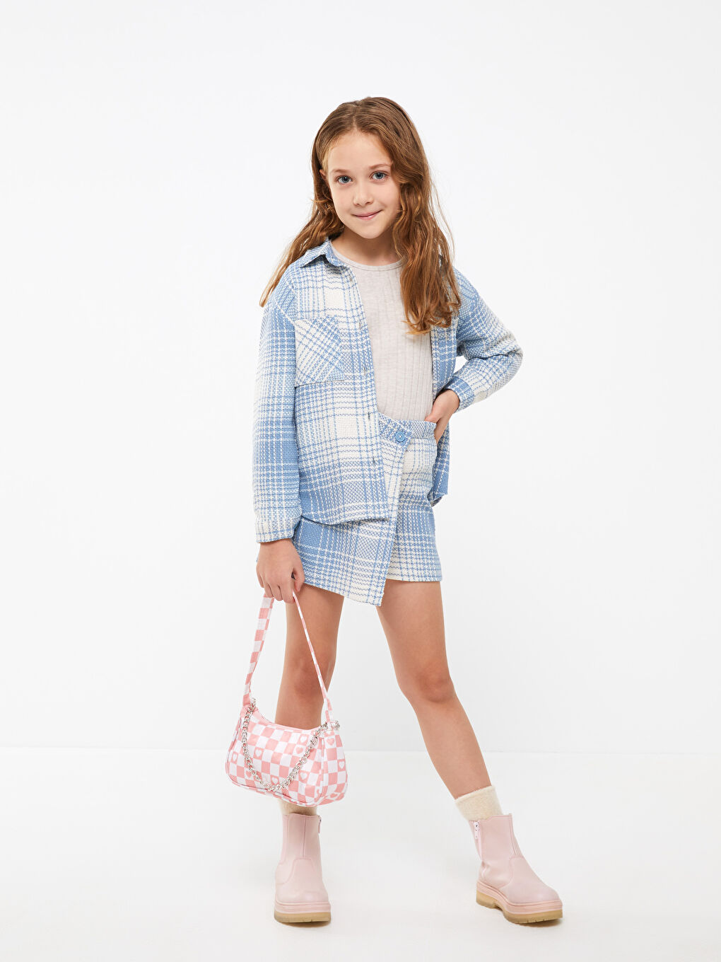 تەنورەی کورت چوارخانە کچان بە کەمەر لاستیک-1