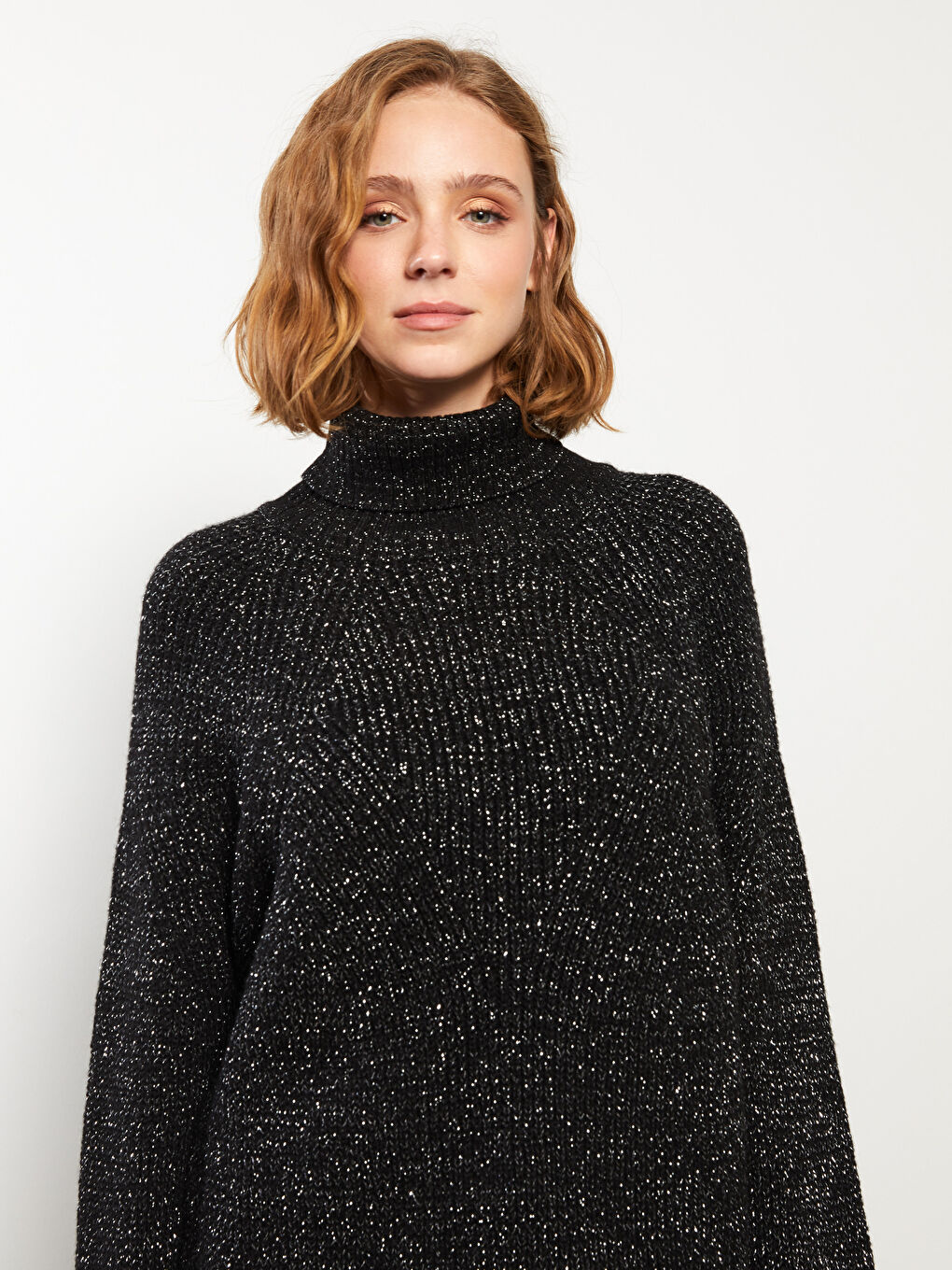 Siyah Balıkçı Yaka Düz Uzun Kollu Kadın Triko Tunik-2