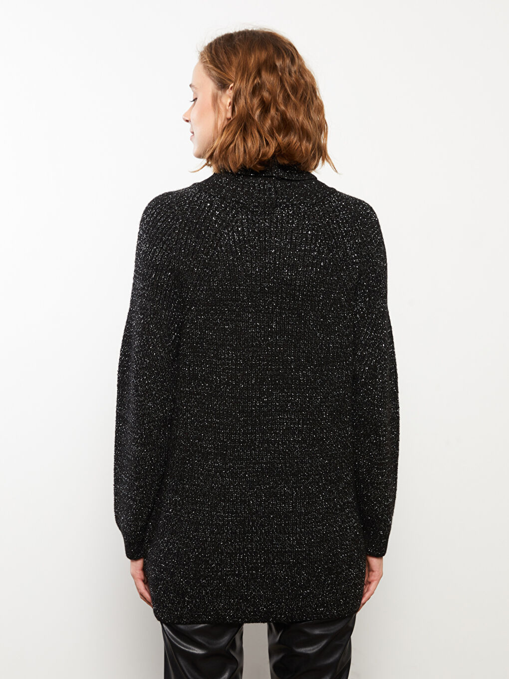 Siyah Balıkçı Yaka Düz Uzun Kollu Kadın Triko Tunik-4