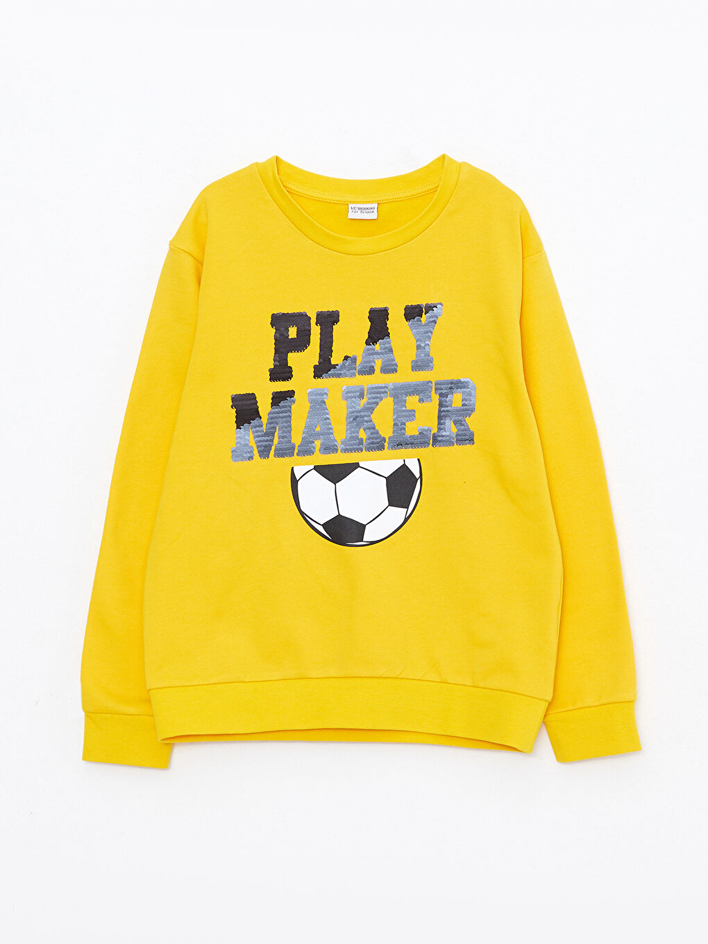 Sarı Bisiklet Yaka Baskılı Uzun Kollu Erkek Çocuk Sweatshirt-1