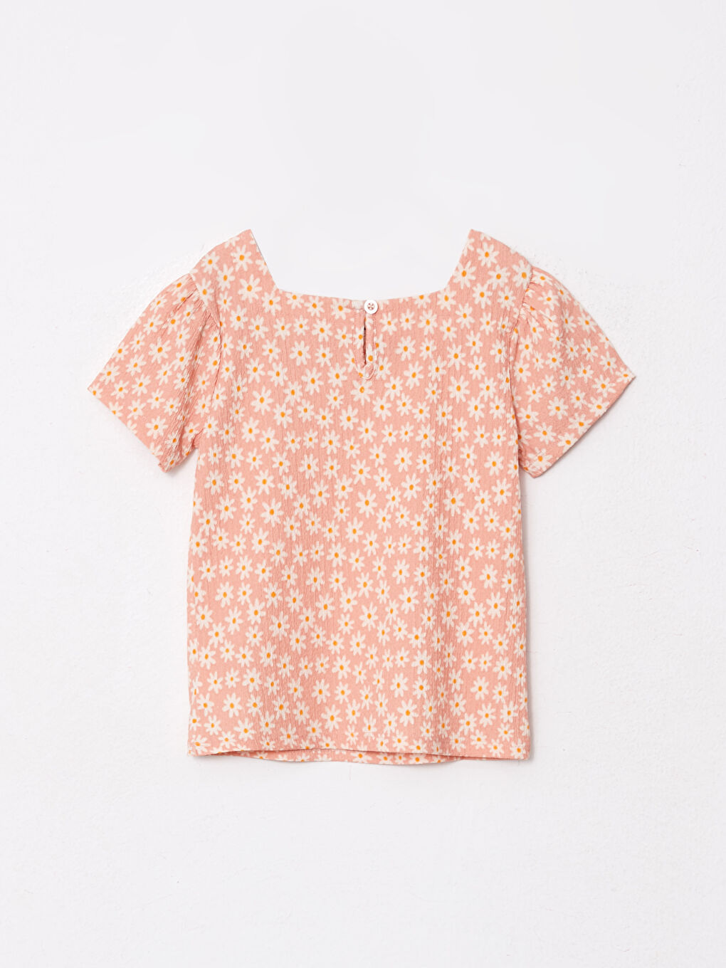 Square Collar Patterned Short Sleeve Girls T-Shirt-1