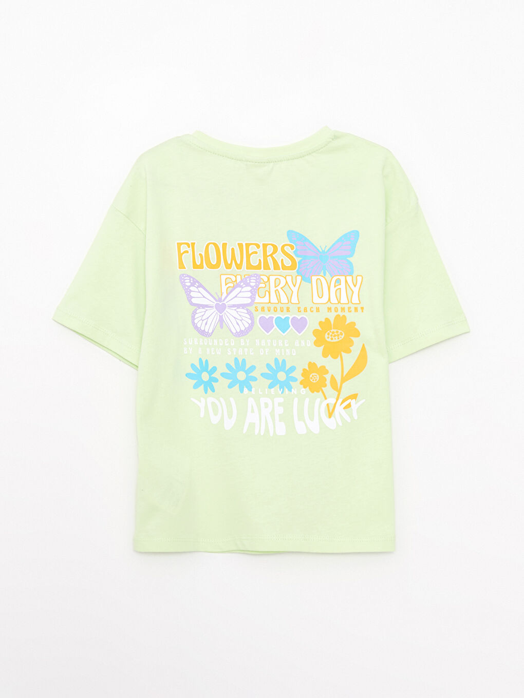 Crew Neck Printed Short Sleeve Cotton Girl T-shirt-1