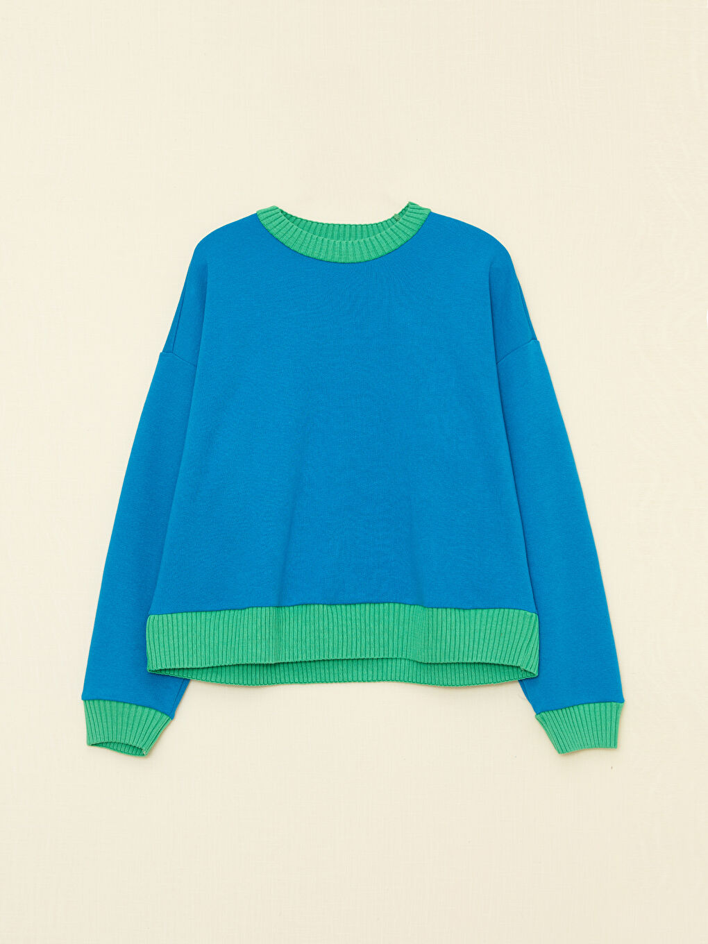 Mavi Bisiklet Yaka Renk Bloklu Uzun Kollu Kadın Sweatshirt-7