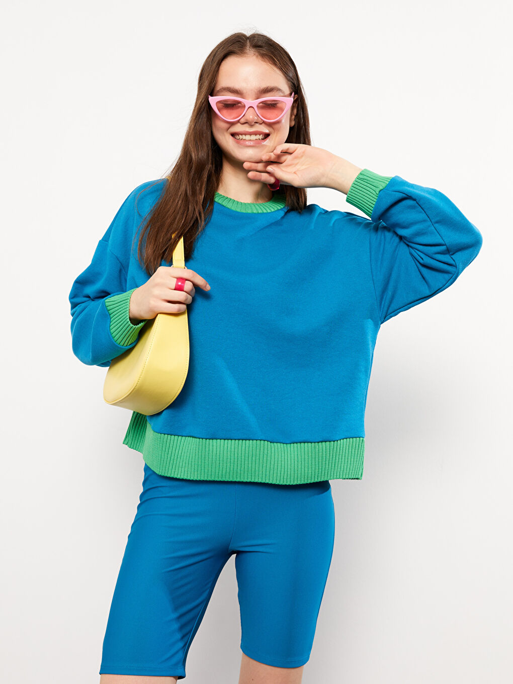 Mavi Bisiklet Yaka Renk Bloklu Uzun Kollu Kadın Sweatshirt-3