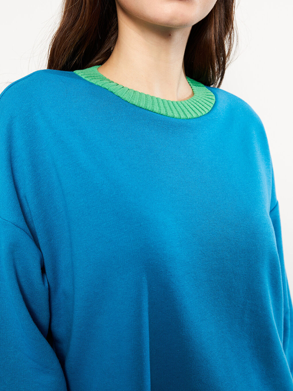 Mavi Bisiklet Yaka Renk Bloklu Uzun Kollu Kadın Sweatshirt-5