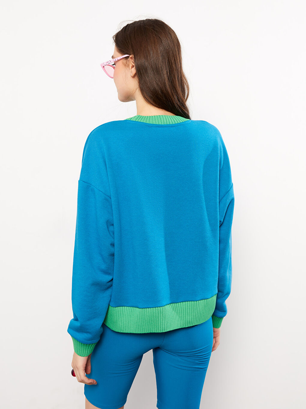 Mavi Bisiklet Yaka Renk Bloklu Uzun Kollu Kadın Sweatshirt-6