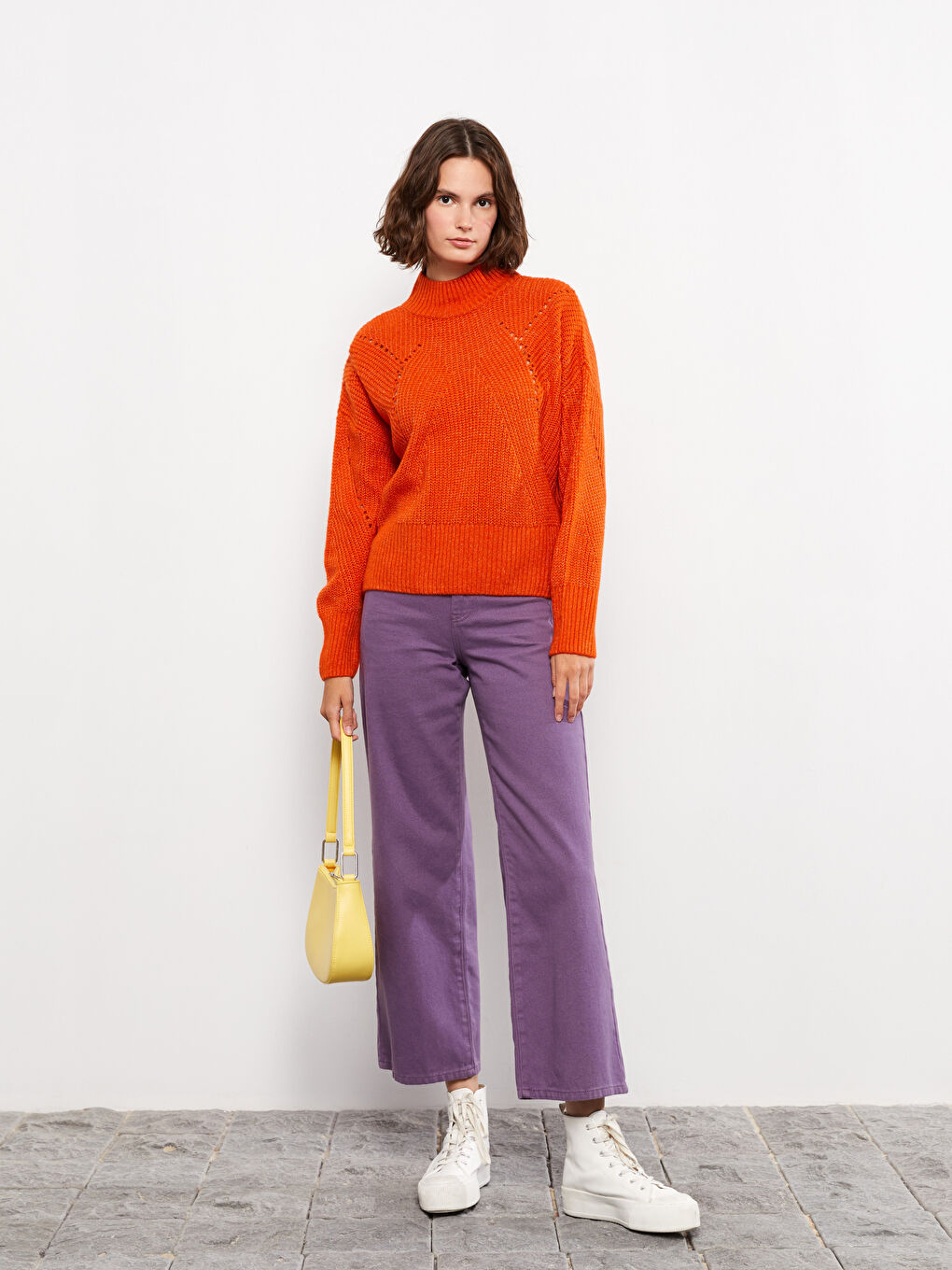Half Turtleneck Self Patterned Long Sleeve Women's Tricot Sweater-2