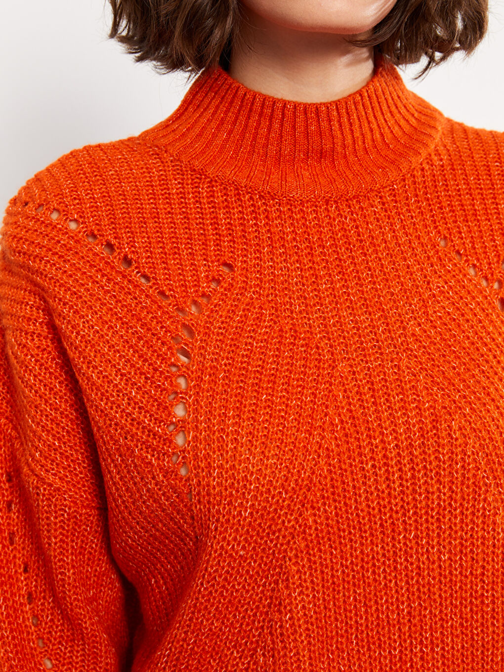 Half Turtleneck Self Patterned Long Sleeve Women's Tricot Sweater-3