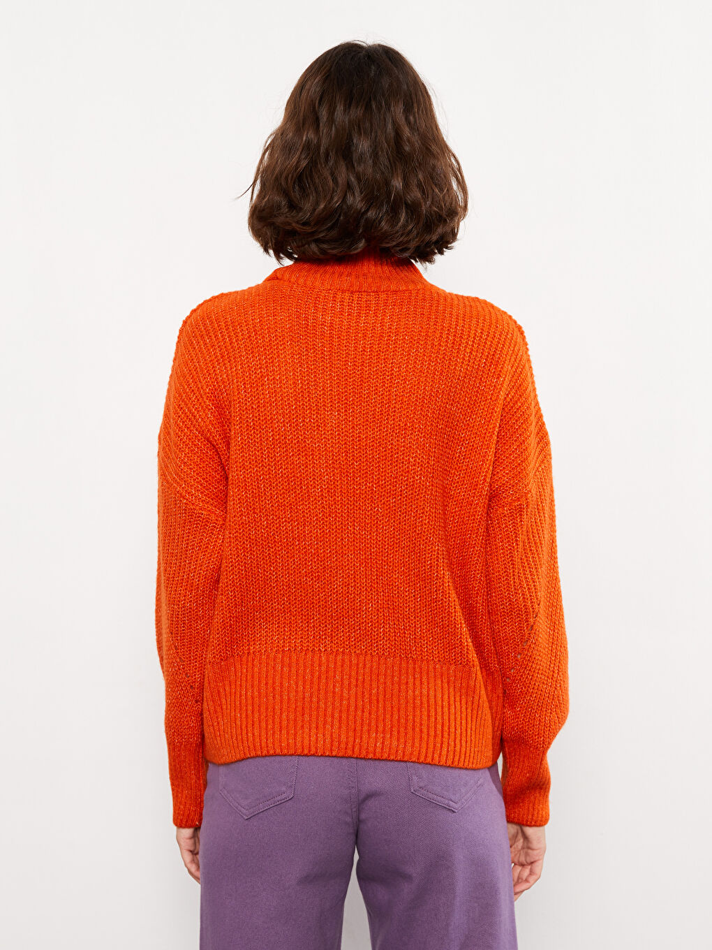 Half Turtleneck Self Patterned Long Sleeve Women's Tricot Sweater-4