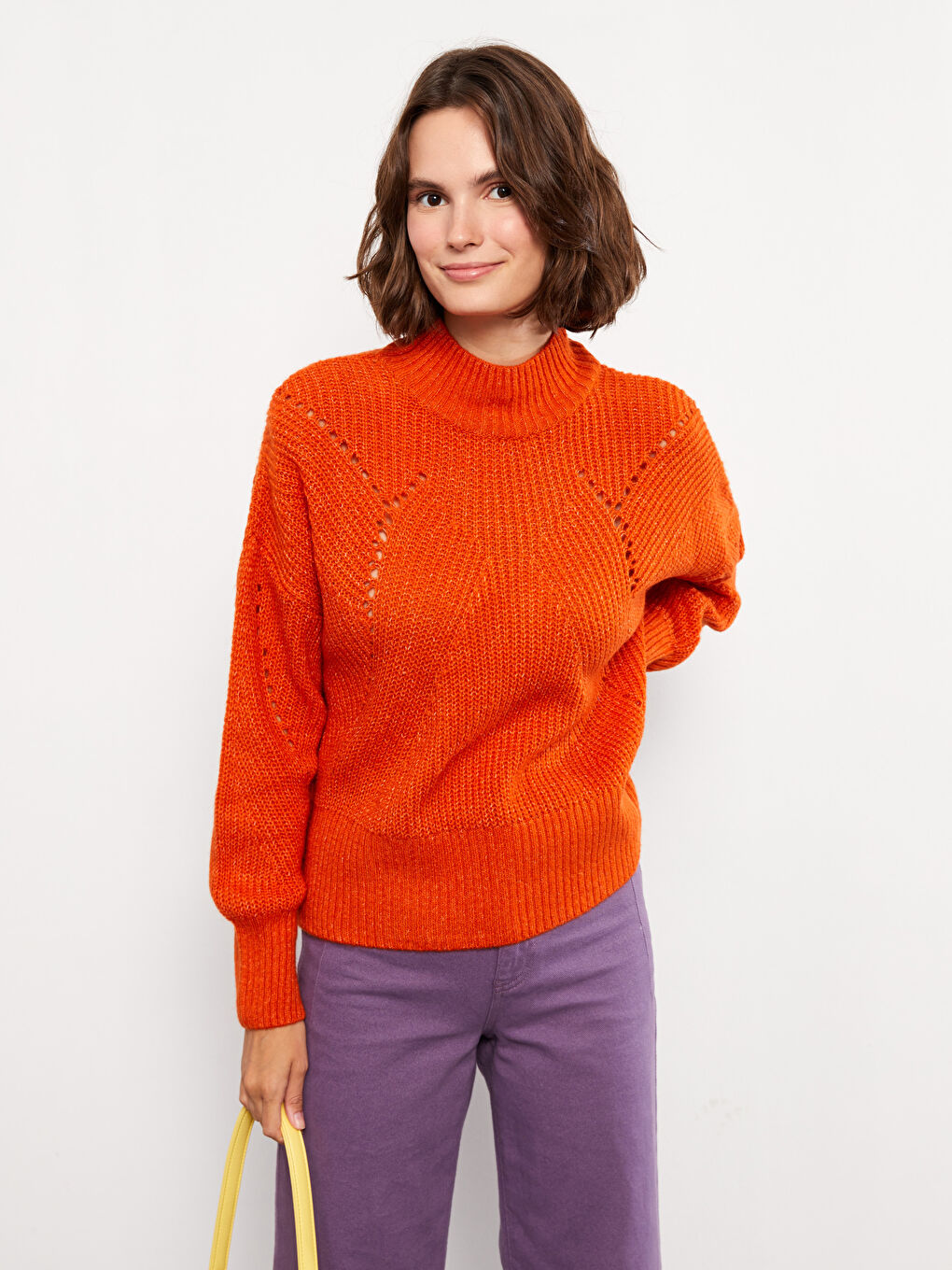 Half Turtleneck Self Patterned Long Sleeve Women's Tricot Sweater-1