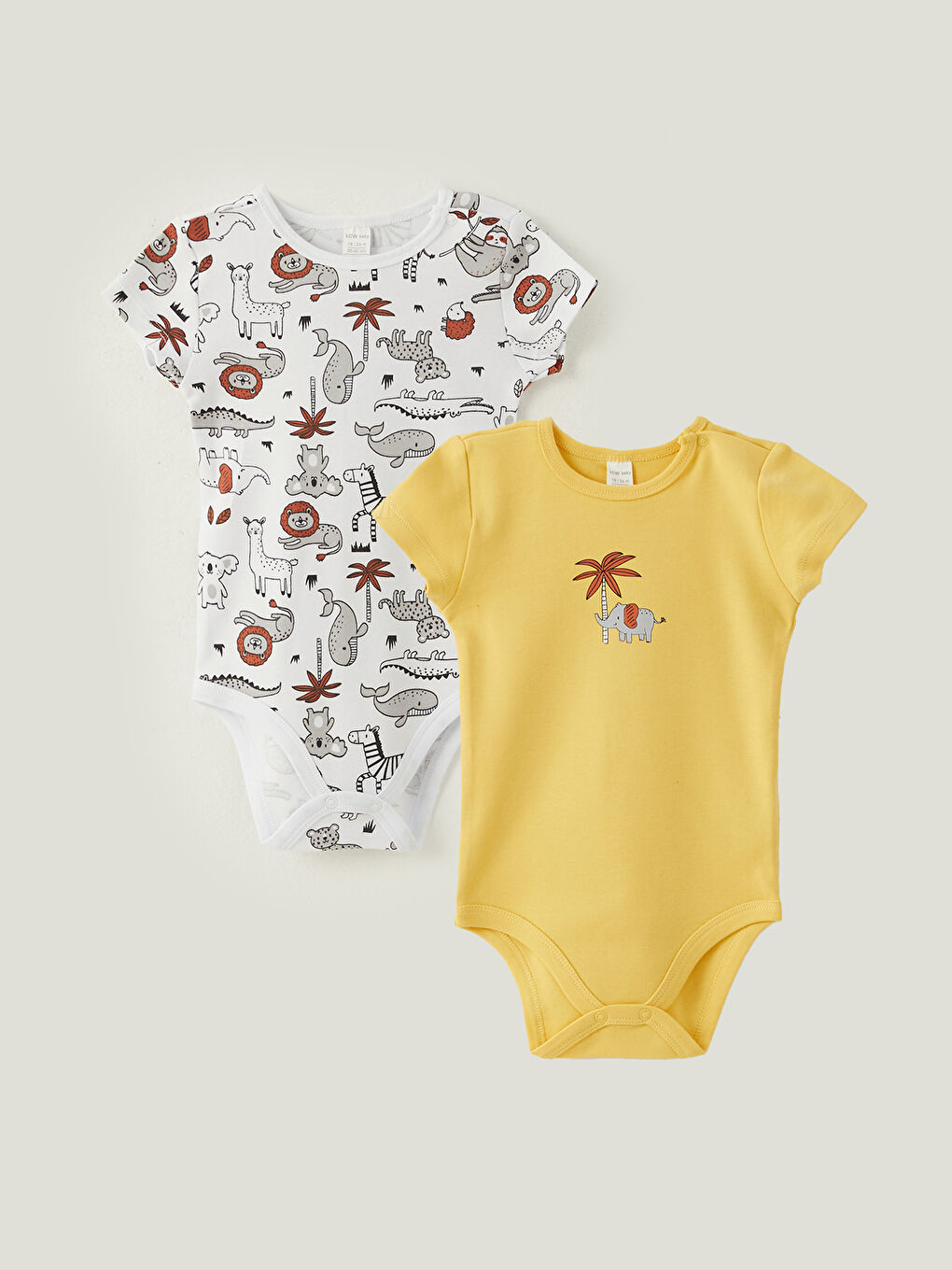 Sarı Bisiklet Yaka Uzun Kollu Baskılı Erkek Bebek Çıtçıtlı Bodysuit  2'li