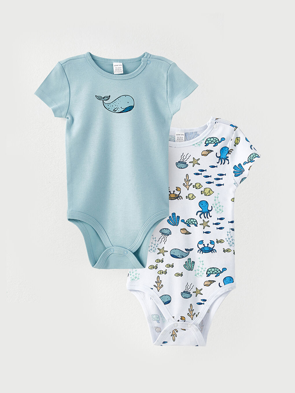 Mavi Bisiklet Yaka Kısa Kollu Baskılı Erkek Bebek Çıtçıtlı Bodysuit 2'li