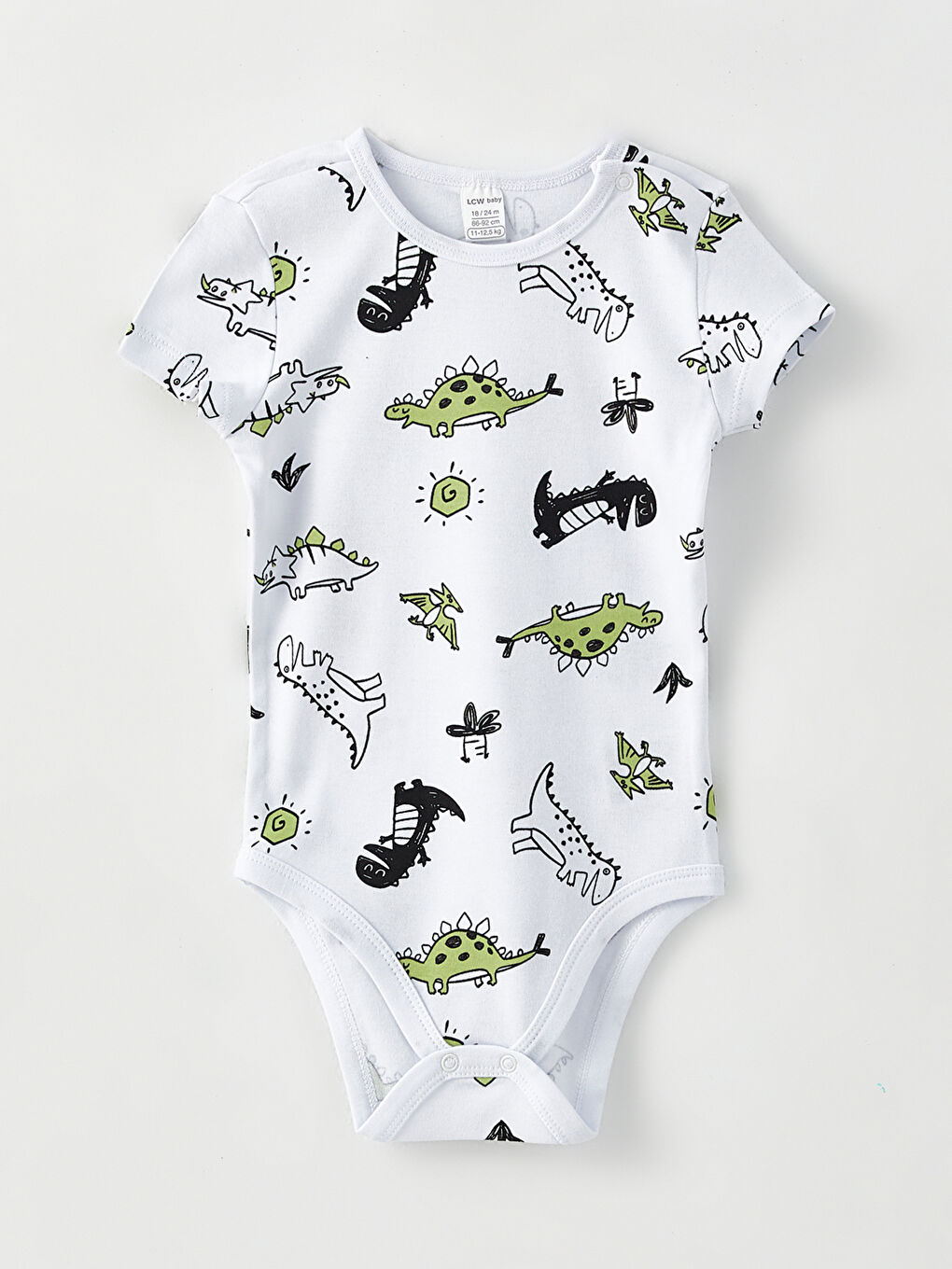 Yeşil Bisiklet Yaka Kısa Kollu Baskılı Erkek Bebek Çıtçıtlı Bodysuit 2'li-1