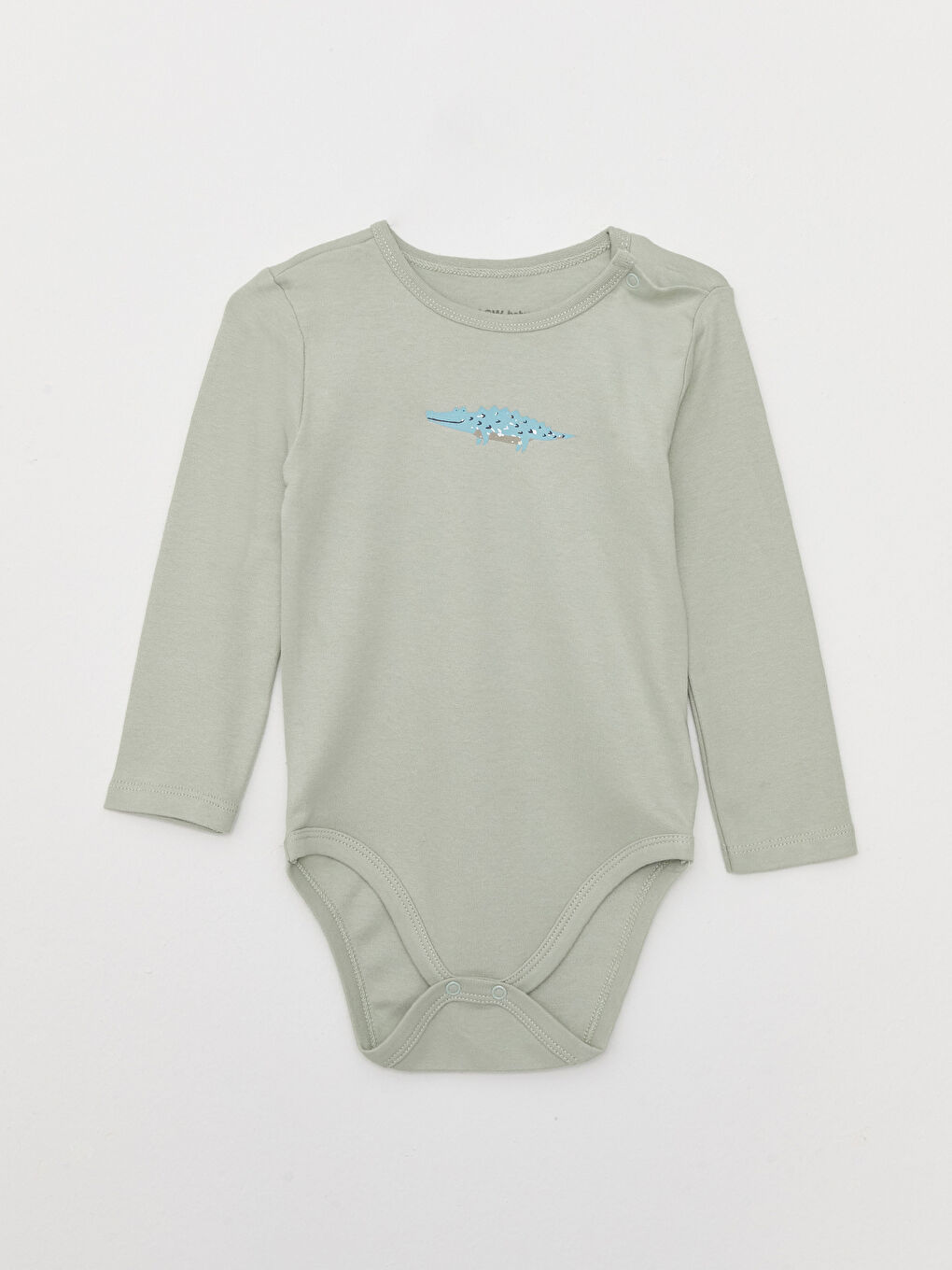 بدلة جسم بأكمام طويلة وياقة دائرية مطبوعة للأولاد الرضع مع كباسين في منطقة الكروتش - عبوة من قطعتين-1