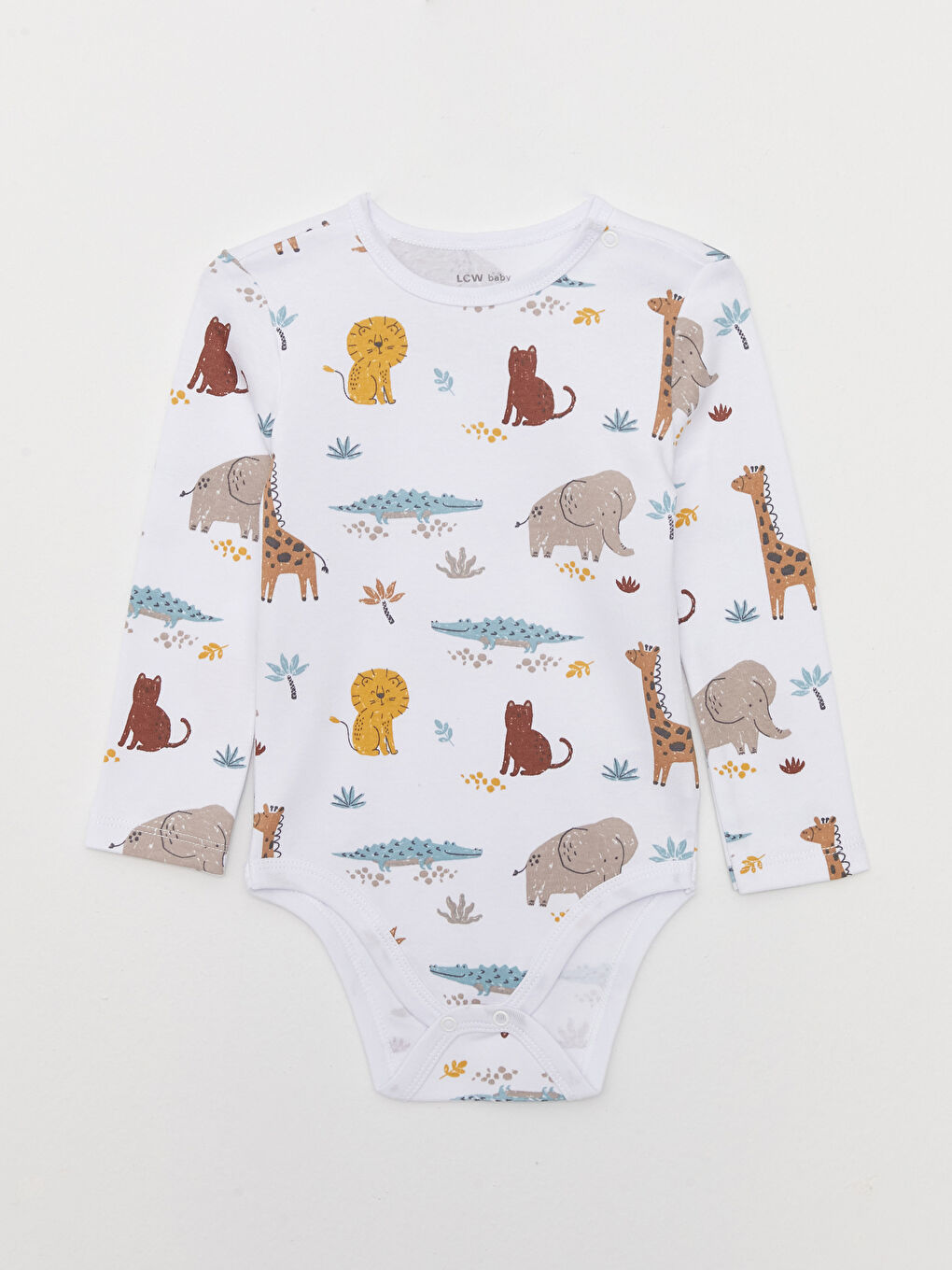 بدلة جسم بأكمام طويلة وياقة دائرية مطبوعة للأولاد الرضع مع كباسين في منطقة الكروتش - عبوة من قطعتين-2