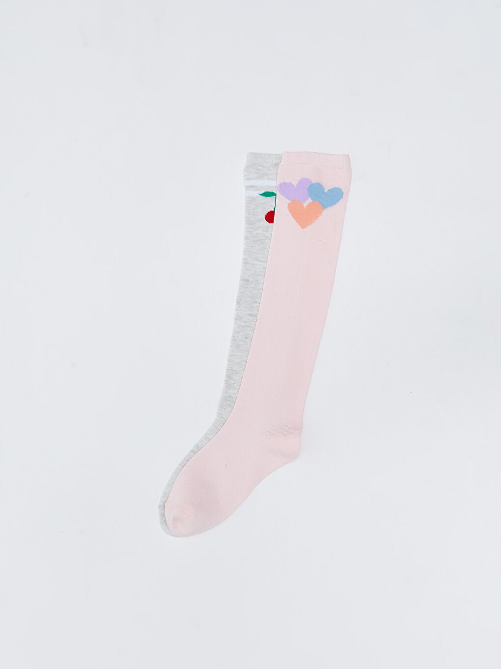 Pembe Desenli Kız Çocuk Diz Altı Çorap 2'li