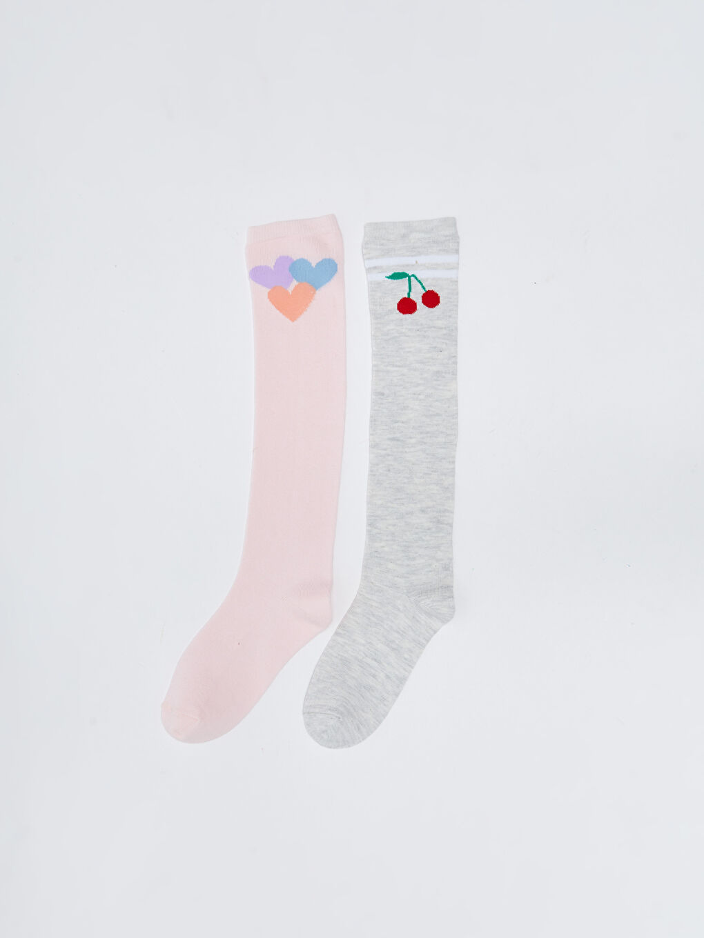 Pembe Desenli Kız Çocuk Diz Altı Çorap 2'li-1