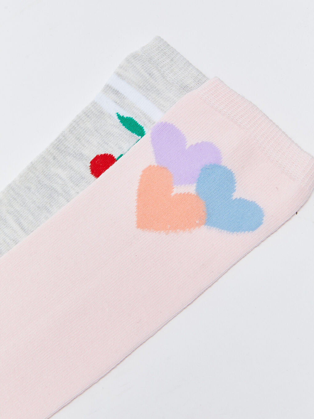 Pembe Desenli Kız Çocuk Diz Altı Çorap 2'li-2