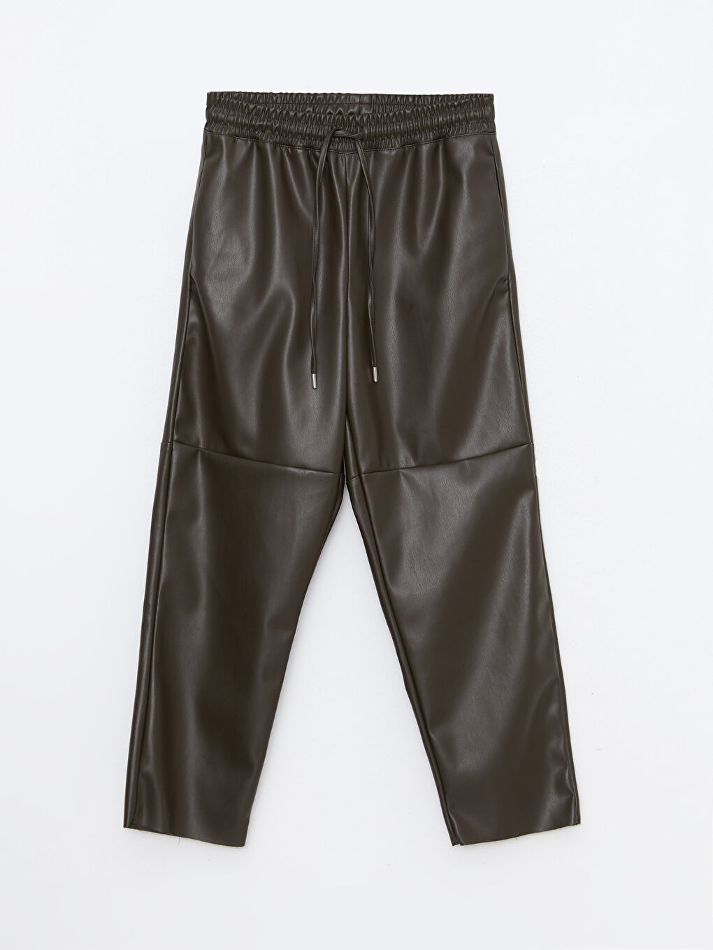 Haki Beli Lastikli Deri Görünümlü Kadın Pantolon-10