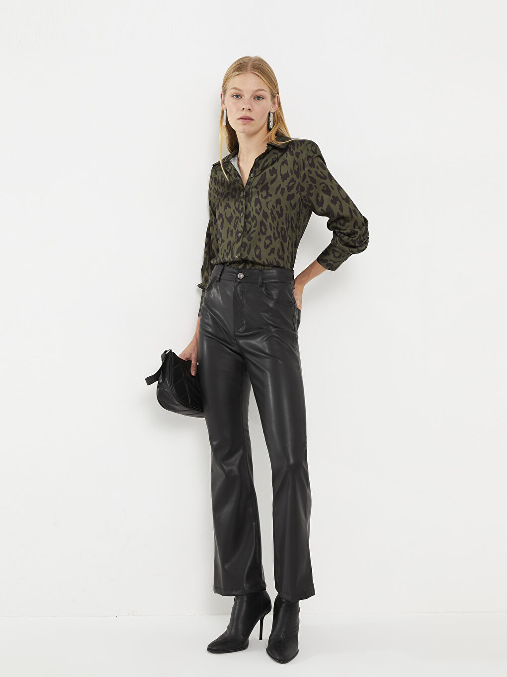 Standard Fit Regular Faux Leather Women's Trousers-1