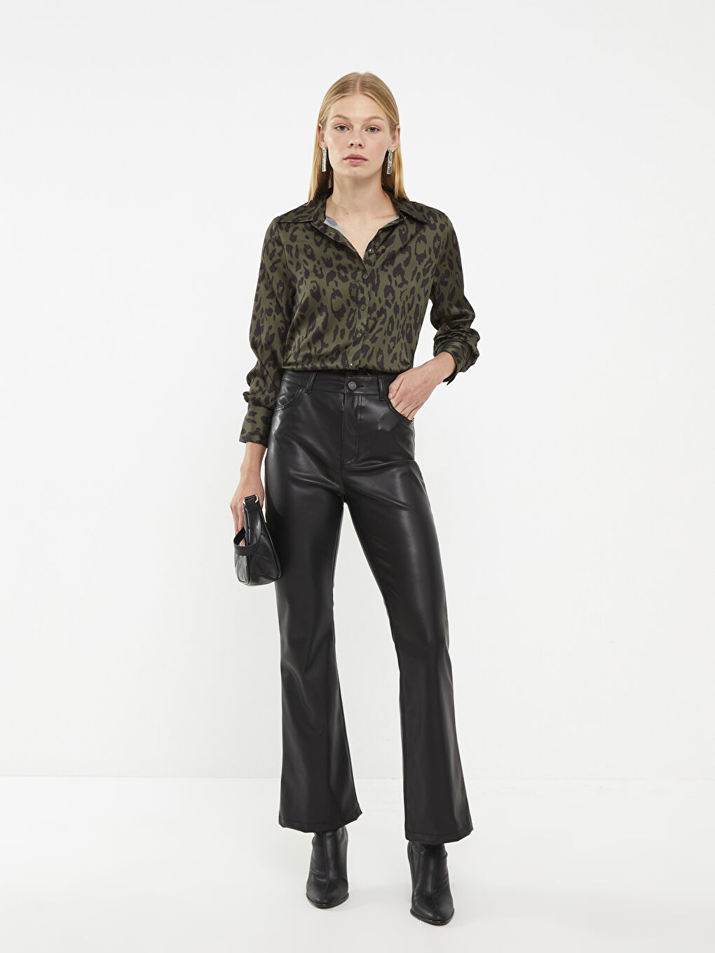 Standard Fit Regular Faux Leather Women's Trousers-2
