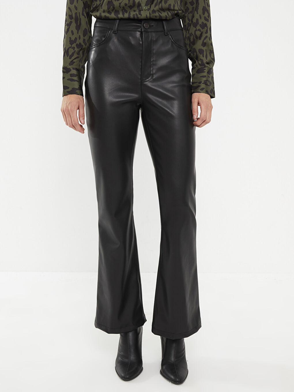 Standard Fit Regular Faux Leather Women's Trousers-3