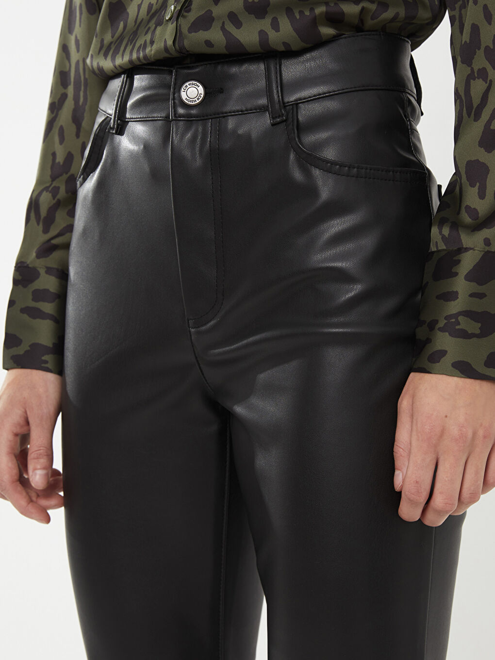Standard Fit Regular Faux Leather Women's Trousers-4