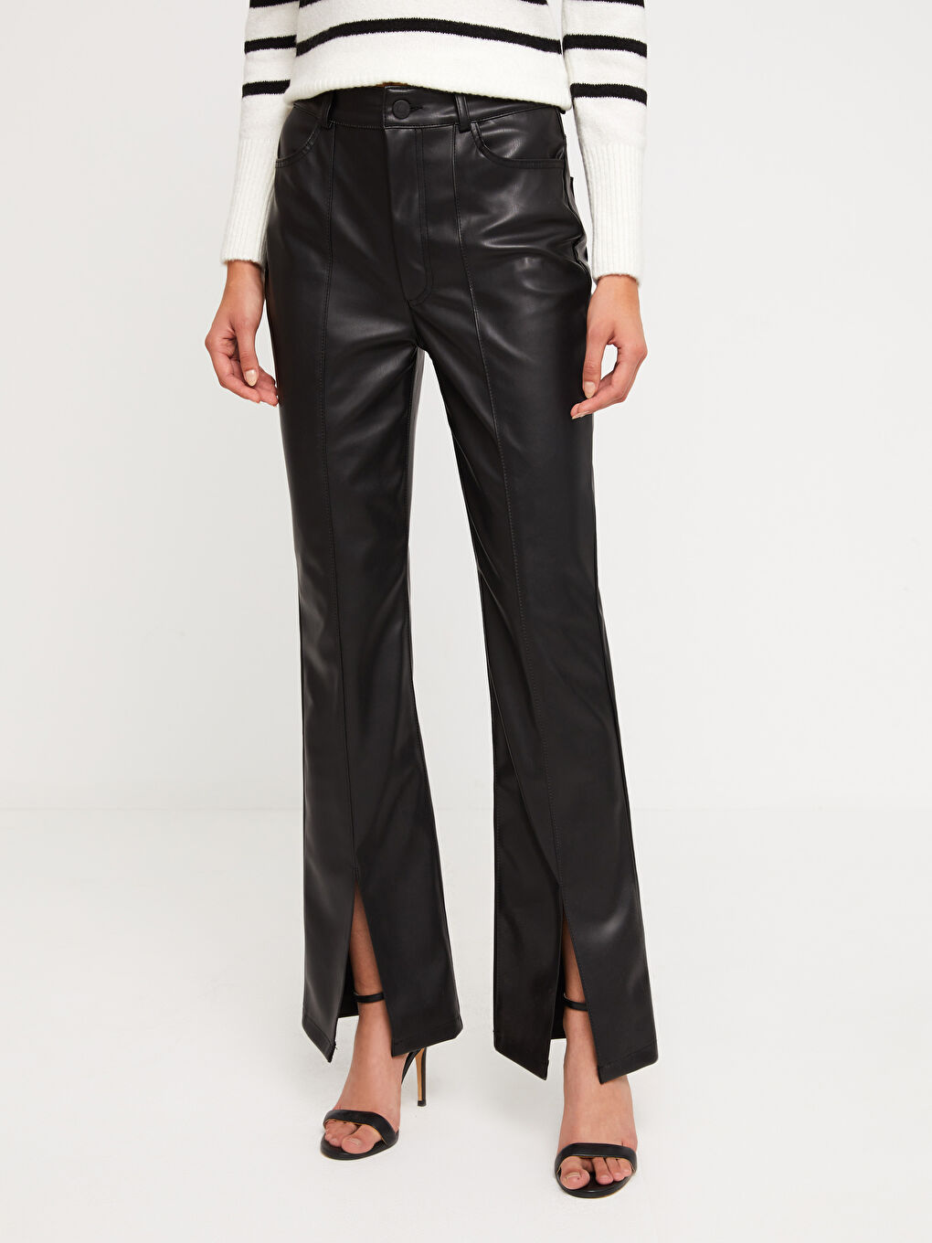 Standard Fit Regular Faux Leather Women's Trousers-3