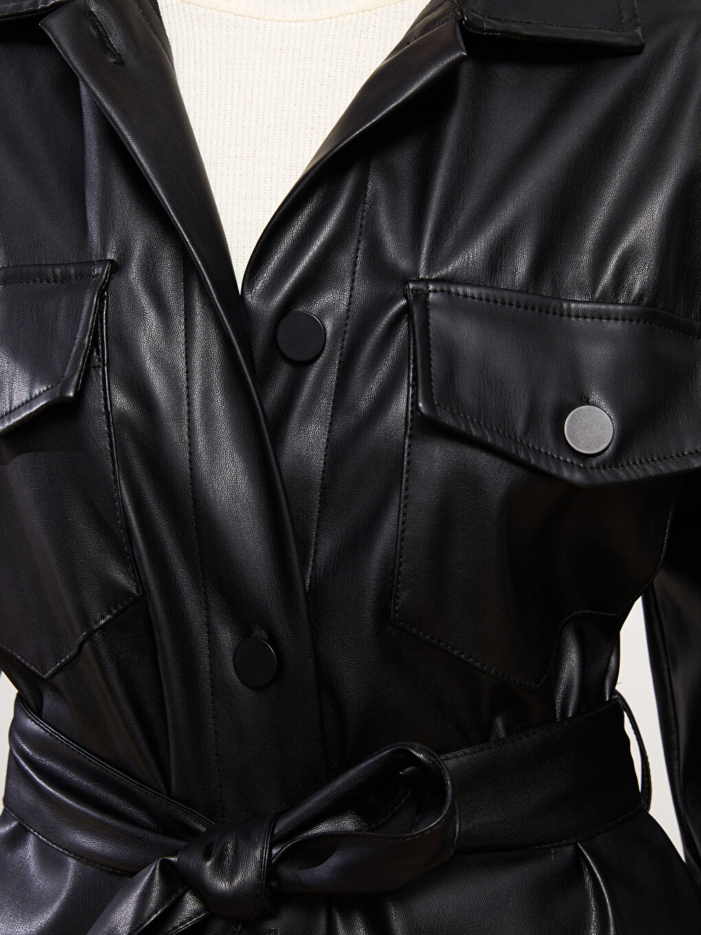 LCW Vision Straight Long Sleeve Oversize Leather Look Women's Shirt Jacket -W2G725Z8-CVL
