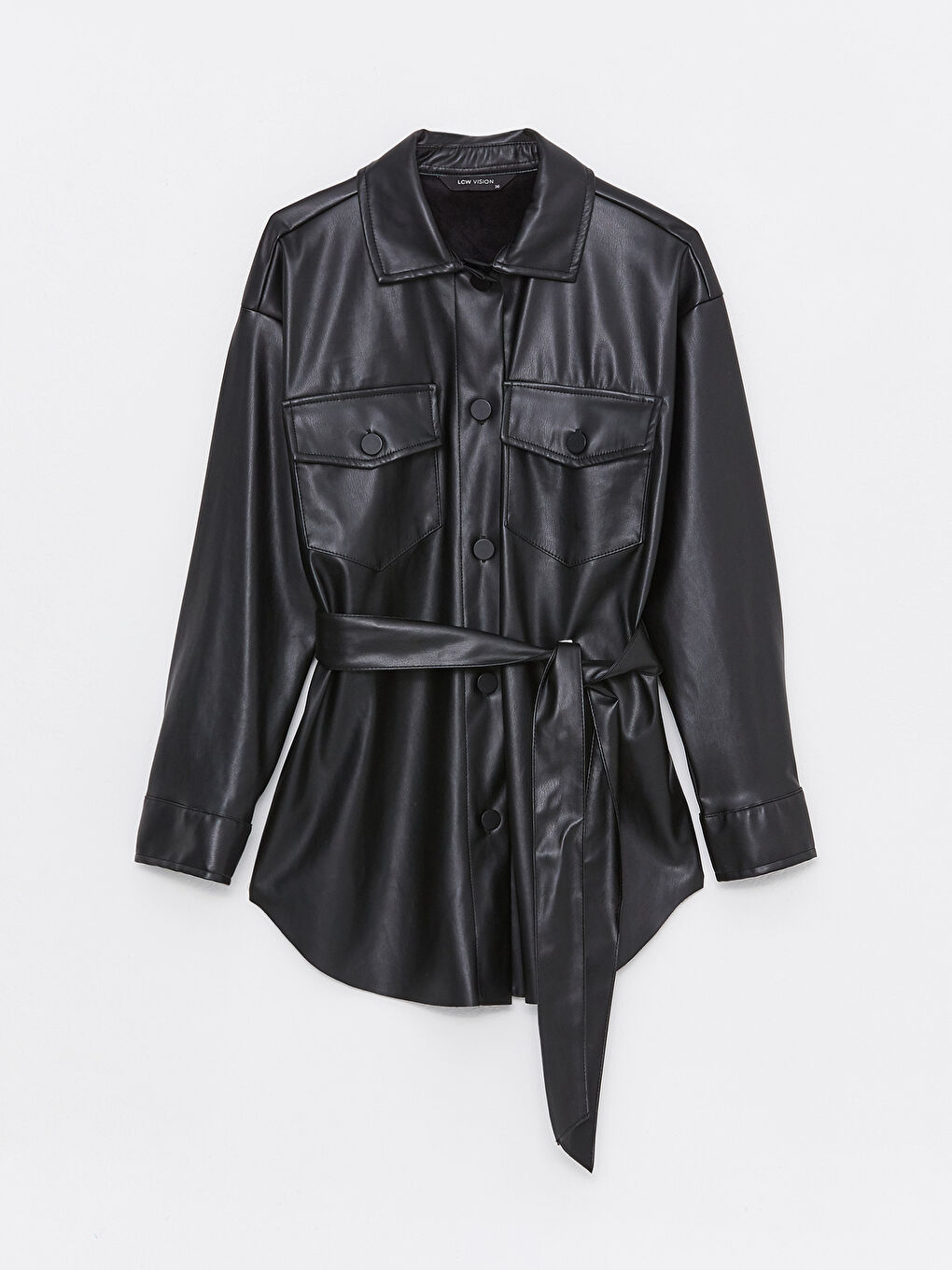 LCW Vision Straight Long Sleeve Oversize Leather Look Women's Shirt Jacket -W2G725Z8-CVL