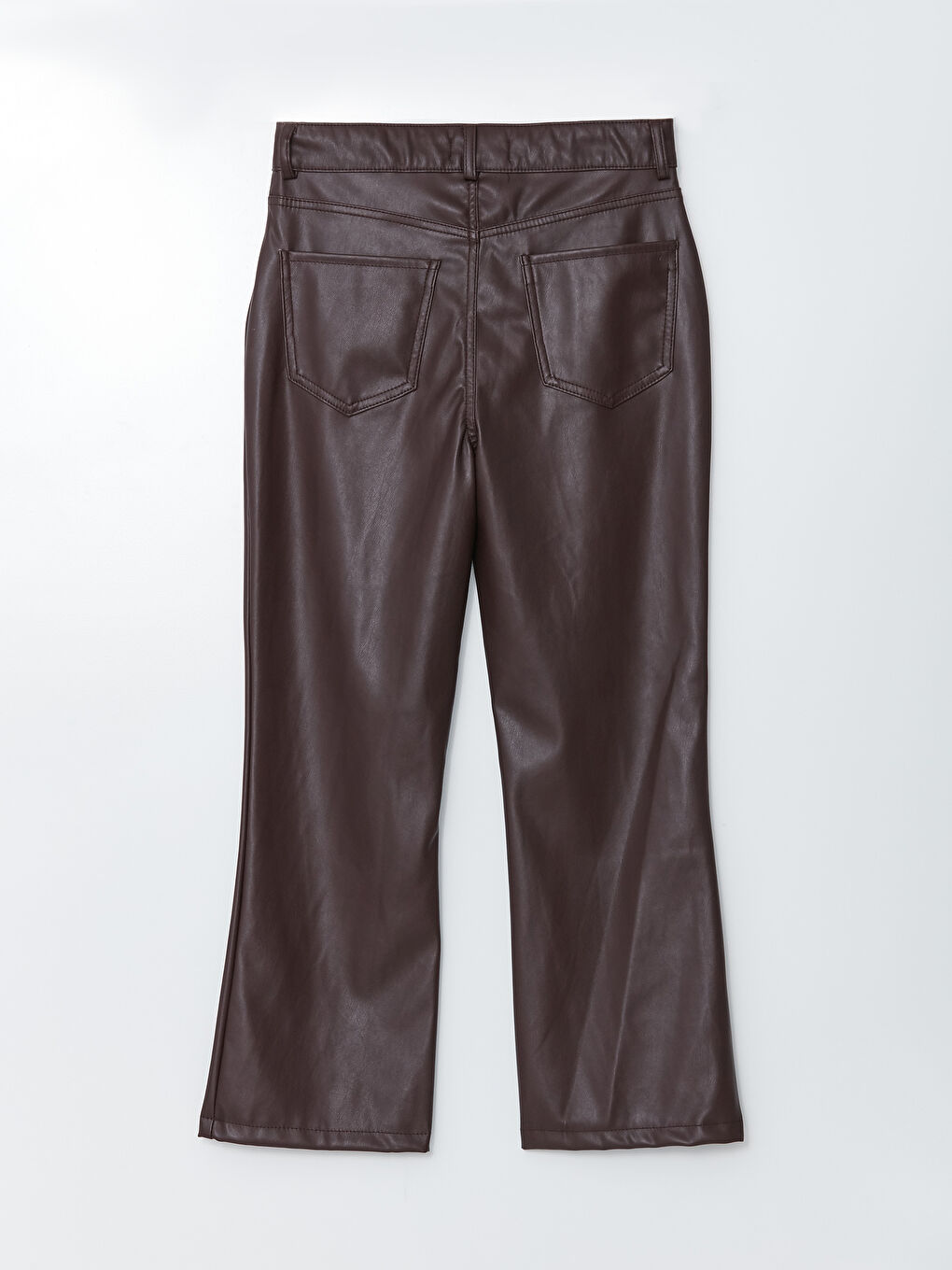 Kahverengi Standart Fit Düz Deri Görünümlü Kadın Pantolon-6