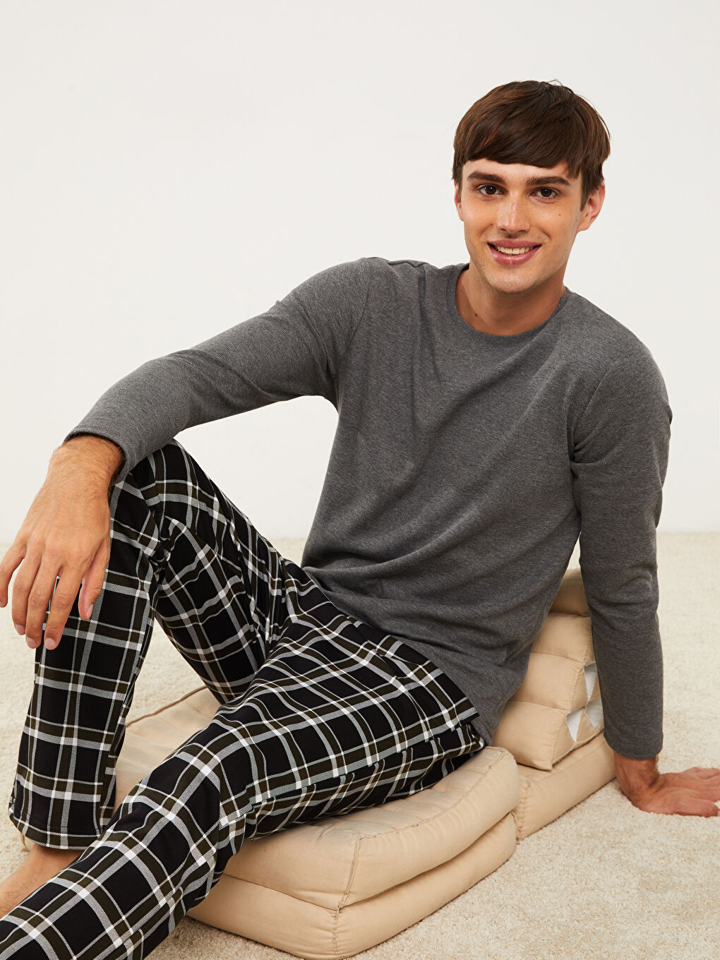 Mavi Standart Kalıp Ekose Erkek Pijama Takımı