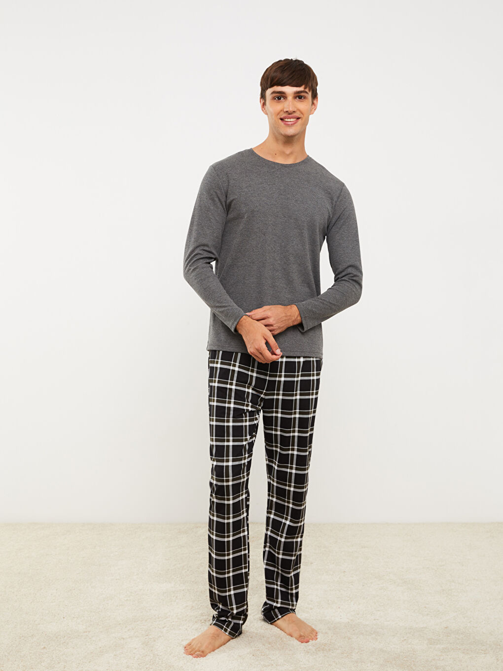 Mavi Standart Kalıp Ekose Erkek Pijama Takımı-2