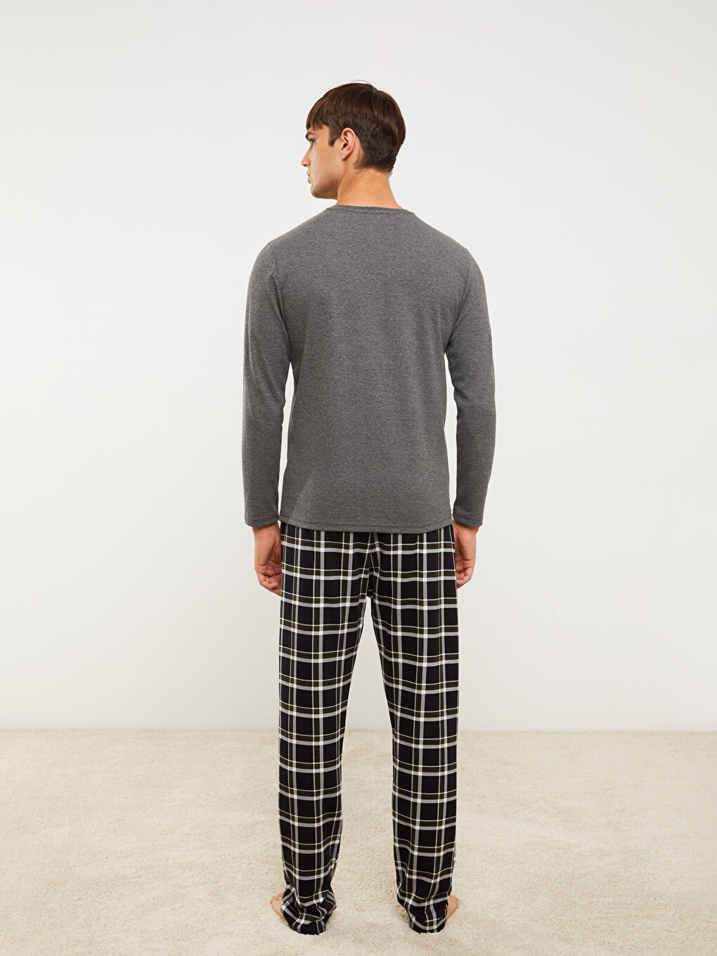 Mavi Standart Kalıp Ekose Erkek Pijama Takımı-4