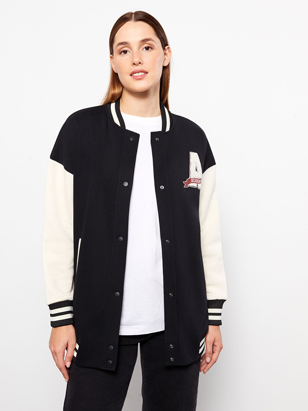 Bomber Collar Embroidered Women's College Jacket