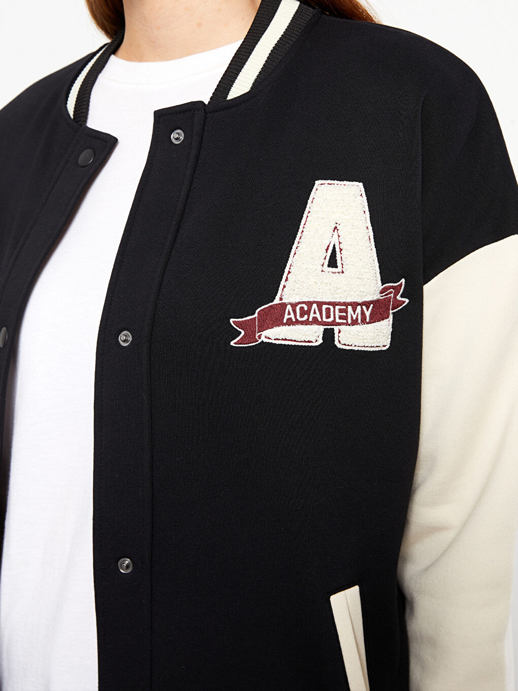 Bomber Collar Embroidered Women's College Jacket-4