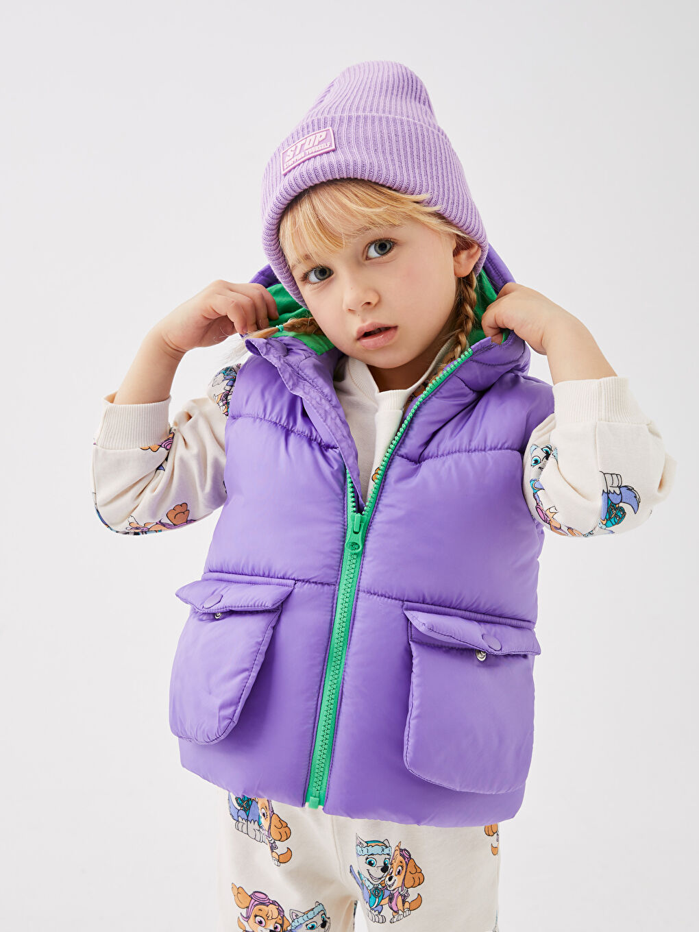 Hooded Basic Baby Girl Zippered Vest-2