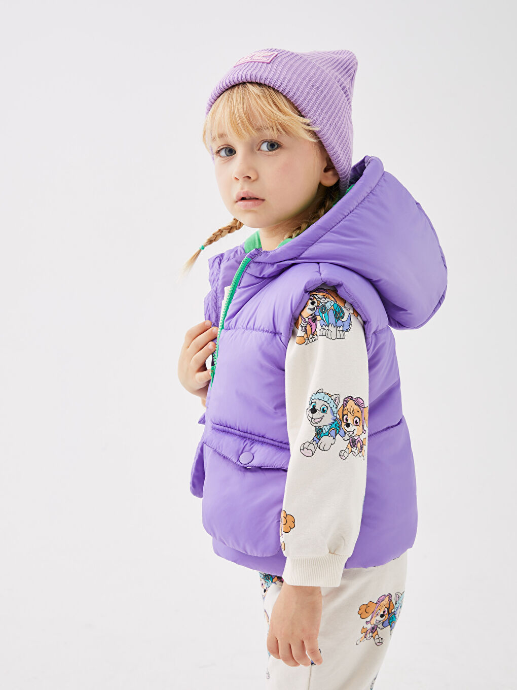 Hooded Basic Baby Girl Zippered Vest-3