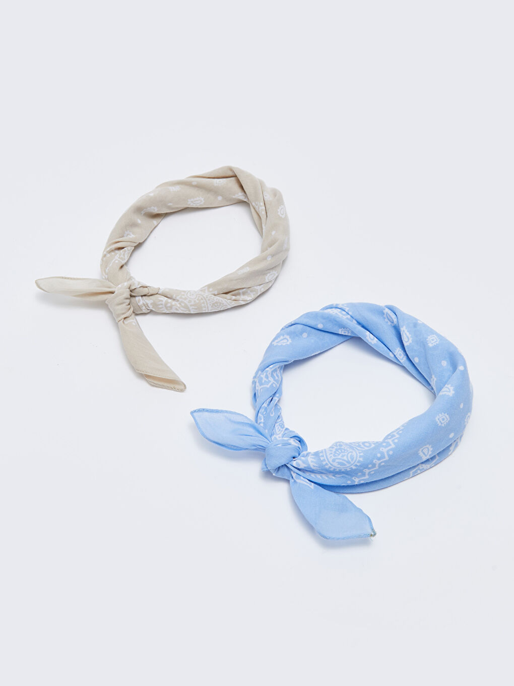 Mavi Desenli Pamuklu Kadın Bandana 2'li