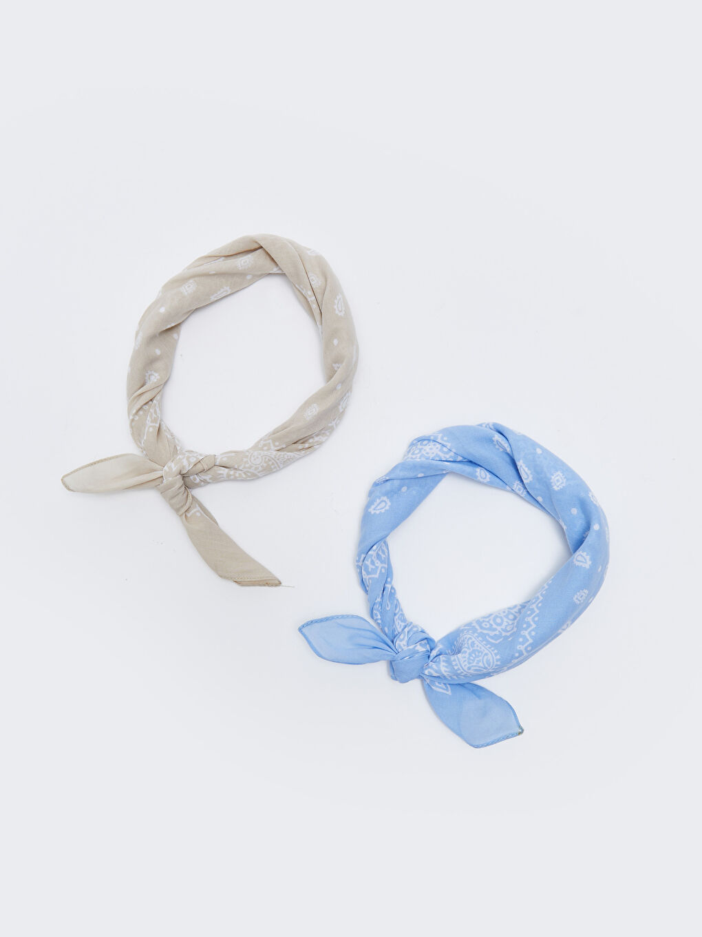 Mavi Desenli Pamuklu Kadın Bandana 2'li-1