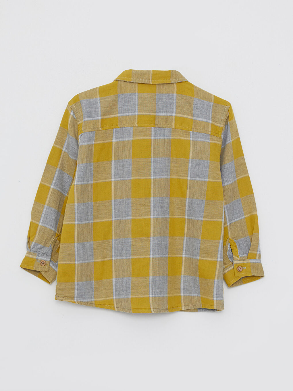 Sarı Uzun Kollu Ekose Desenli Erkek Bebek Gömlek-1