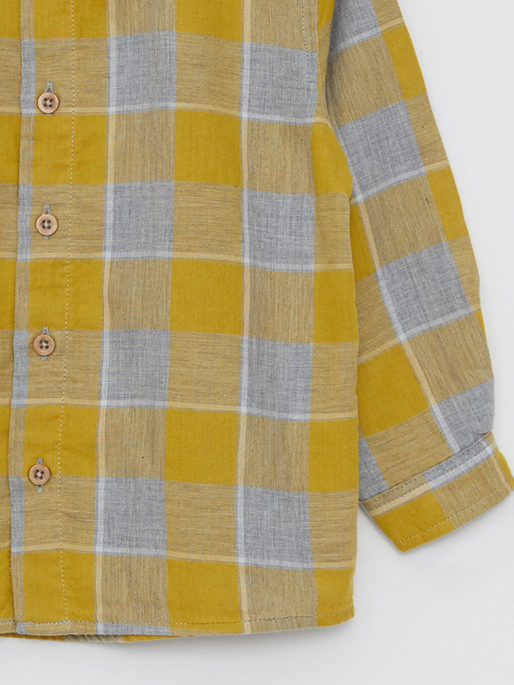 Sarı Uzun Kollu Ekose Desenli Erkek Bebek Gömlek-2