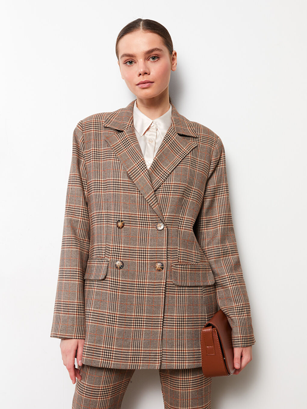 Front Buttoned Plaid Long Sleeve Women's Jacket